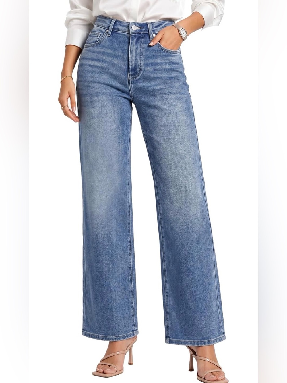 High Waisted Wide Leg Jeans Heavyweight Premium Stretch Denim M